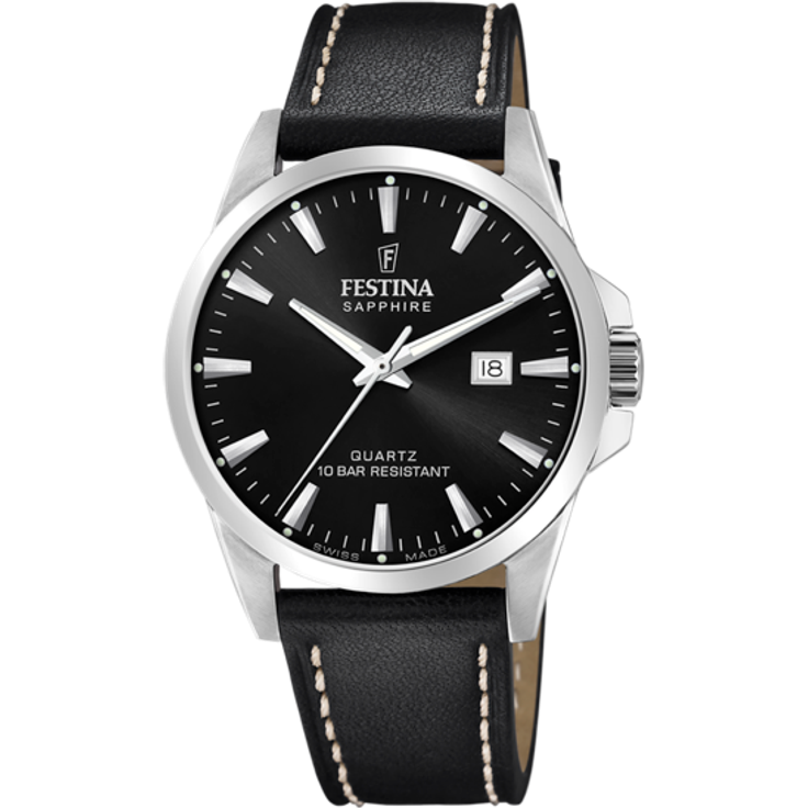 Festina Herrenuhr F20025 4 Swiss Made, Leder schwarz, Analoguhr, schwarz