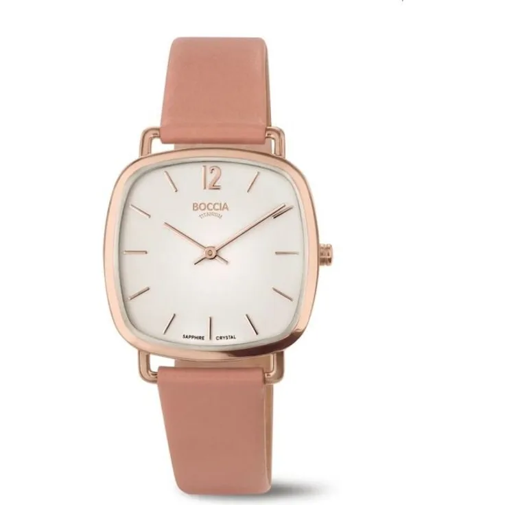 Boccia Damen Uhr 3334-04 Titan rosé vergoldet mit Apfelleder altrosa