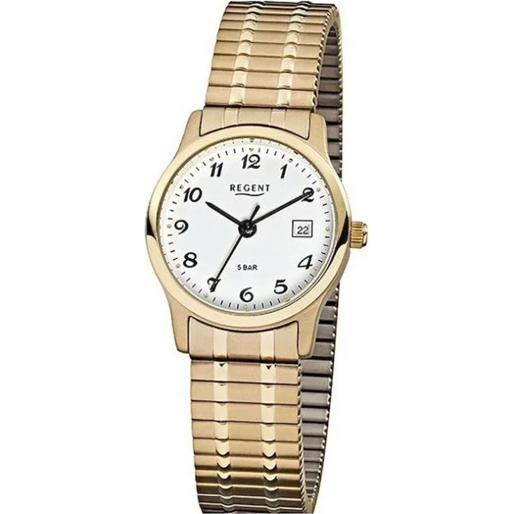 Regent Uhr Armbanduhr Damen F 886, Analoguhr, 27 mm, gelbgold