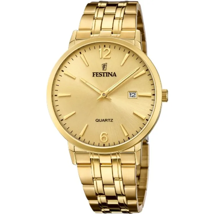 Festina Armbanduhr Herren Chronograph F20513 3 Stahlband Klassisch, Analoguhr, gelbgold
