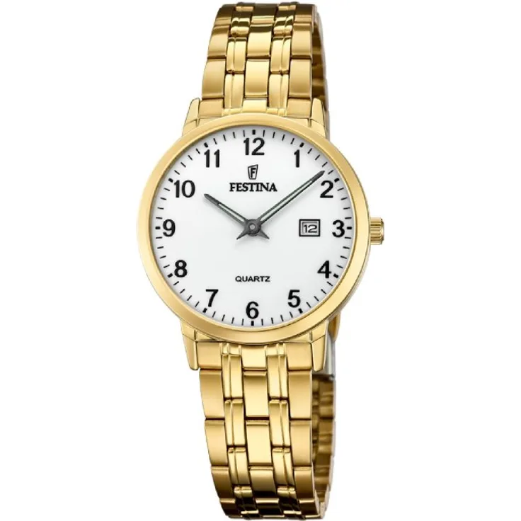 Festina Armbanduhr Damen F20514 1 Stahlband Klassisch, Analoguhr, gelbgold