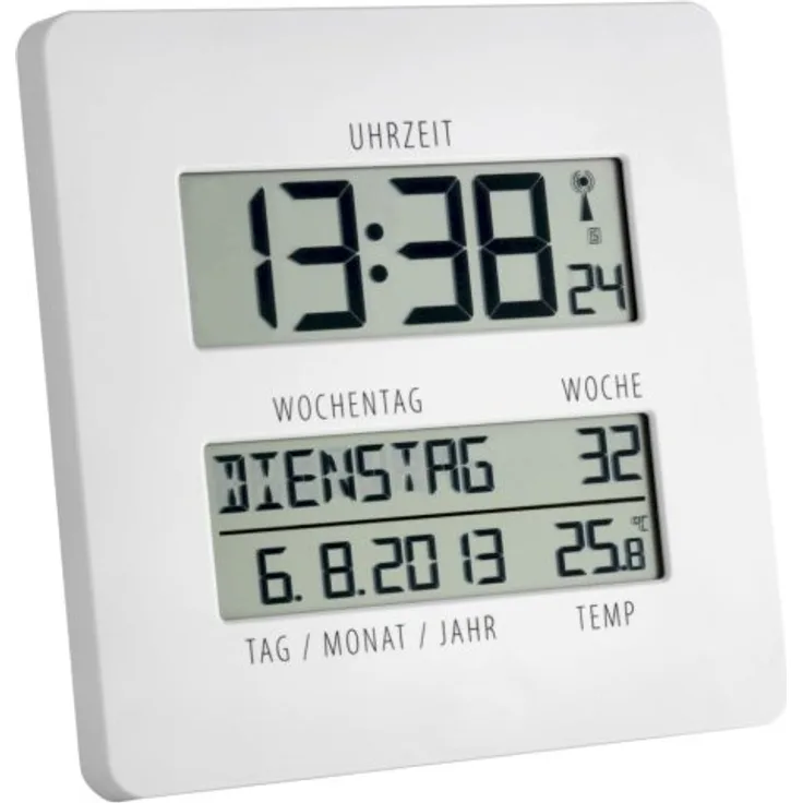 TFA digitale Funkuhr mit Temperatur TIMELINE 60.4509.02 weiß, Digitaluhr 
