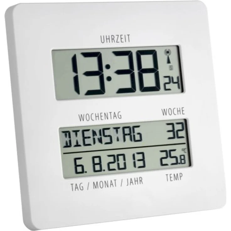 TFA digitale Funkuhr mit Temperatur TIMELINE 60.4509.02 weiß, Digitaluhr  – Bild 1