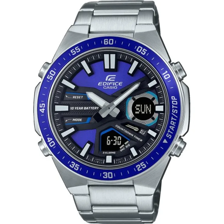 Casio Armbanduhr Herren Quarz EDIFICE EFV C110D 2AVEF, Quarzuhr, silber, blau