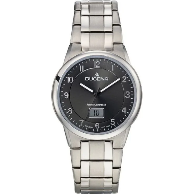 Dugena Armbanduhr Herren Chronograph Titanuhren Gent Funk 4460835, Funkuhr, 39,5 mm, silber