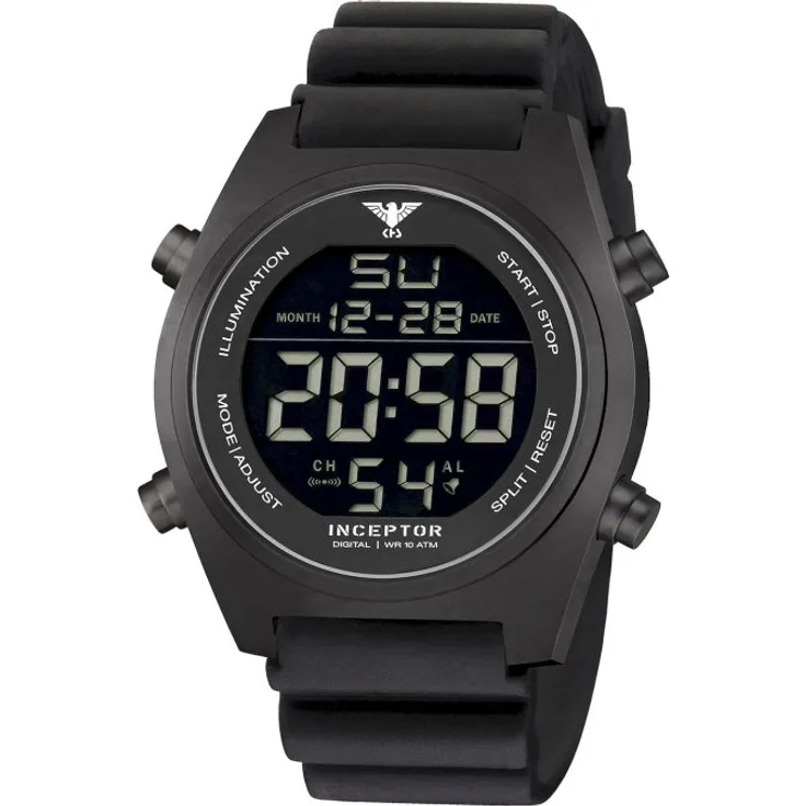 KHS Armbanduhr Herren Inceptor Black Steel digital KHS.INCBSD.DB, Quarzuhr, 50 mm, schwarz
