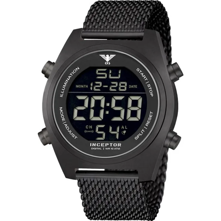 KHS Armbanduhr Herren Inceptor Black Steel digital KHS.INCBSD.MB, Quarzuhr, 50 mm, anthrazit