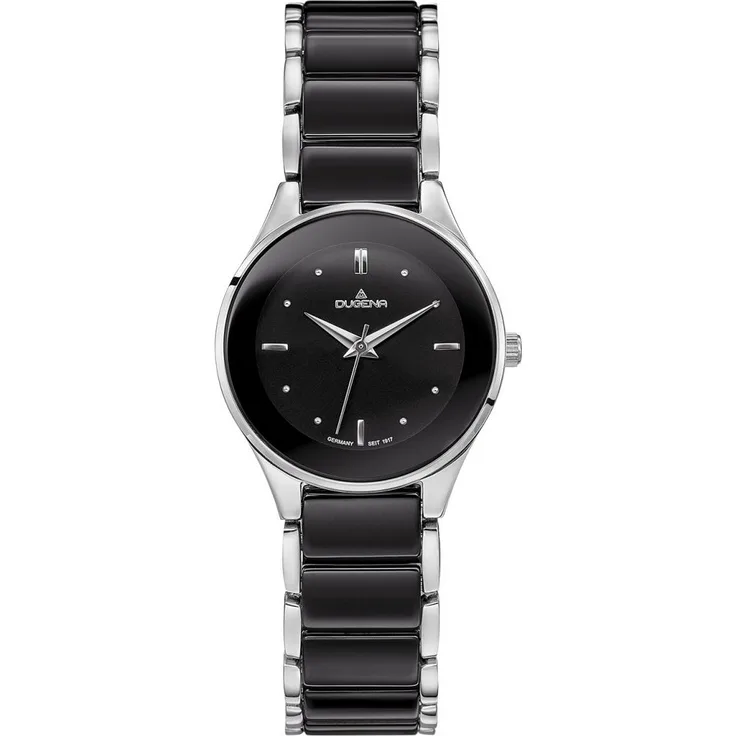 Dugena Damen Armbanduhr Ronda Ceramica 4460770 schwarz-silberfarben