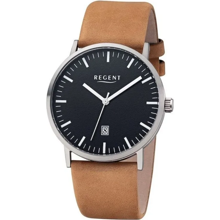Regent Armbanduhr Herren Chronograph F 1232, Analoguhr, 39 mm, braun