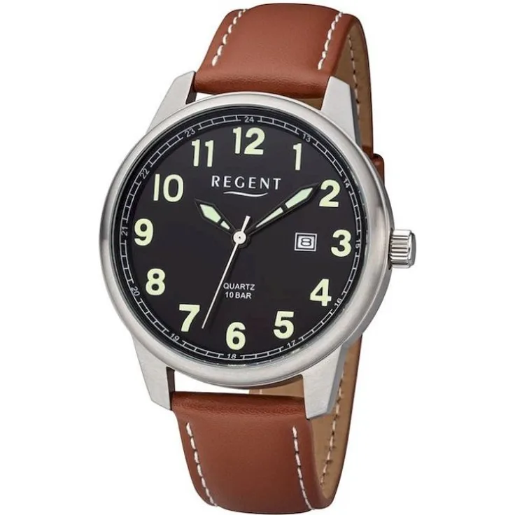 Regent Armbanduhr Herren Chronograph F 1239, Analoguhr, 41 mm, braun