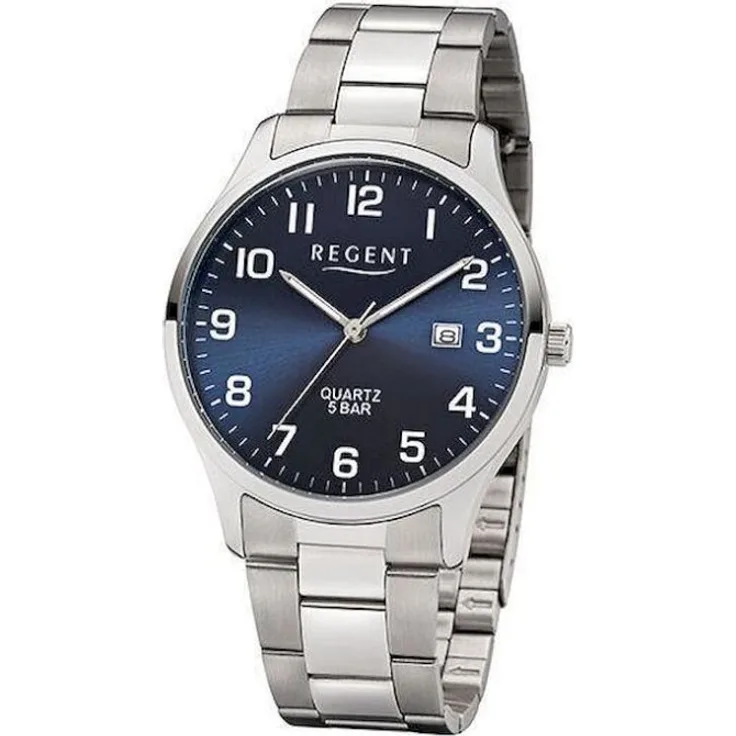 Regent Armbanduhr Herren Chronograph F 1179, Analoguhr, 39 mm, silber