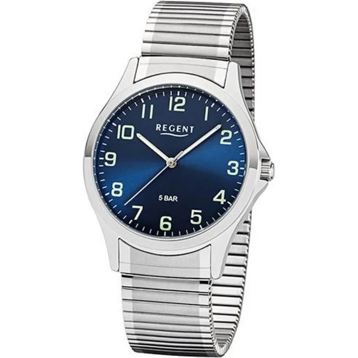 Regent Armbanduhr Herren Zugarmband 1242414, Quarzuhr, 39 mm, silber