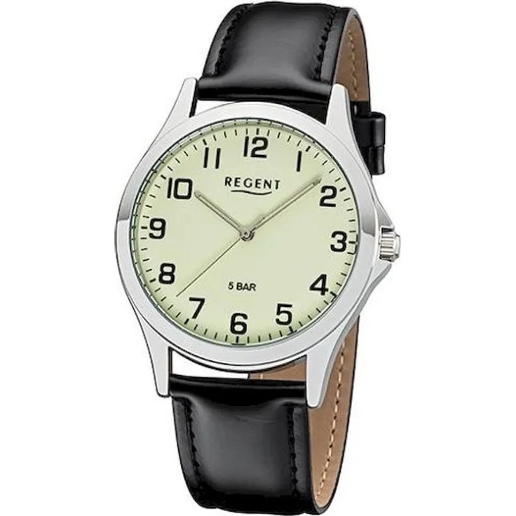 Regent Armbanduhr Herren Chronograph 1112426, Analoguhr, 39 mm, schwarz