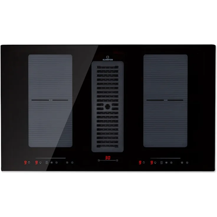 Klarstein 10039858 Kochfeld mit Dunstabzug, Full House Down Air System Induktionsherd + Dunstabzugshaube 477 m³/h EEC A+, schwarz