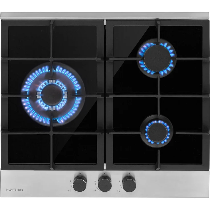 Klarstein 10037804 Gaskochfeld, Alchemist 3 Gaskochfeld 3-flammig Aluminium-Brenner Glaskeramik, schwarz