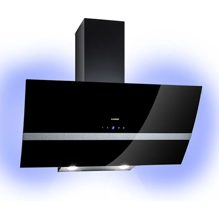 Klarstein 10040142 Kopffreihaube, Clara 90 Dunstabzugshaube Glas 509 m³/h Touch Ambiente-Licht, schwarz – Bild 1