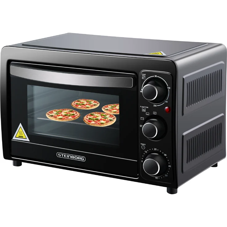Steinborg SB-3015 Minibackofen, Standgerät, Garraum 15 l, Leistung 1300 W, Abmessungen in cm 27 x 41,5 x 32, schwarz – Bild 1
