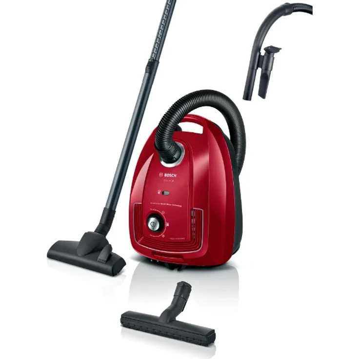 Bosch BGD38RD1H Serie 4 Bodenstaubsauger mit Beutel, 600 Watt, 10 m Aktionsradius, inkl. Zubehör-Clip, rot – Bild 1