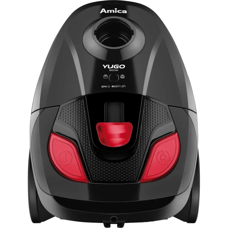 Amica Yugo VM1043 Bodenstaubsauger mit Beutel, 900 Watt, EPA-Filter, schwarz-rot