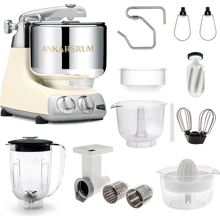 Ankarsrum Assistent Original 6230 Küchenmaschine Paket, 1550 Watt, inkl. Gemüseschneider, Zitruspresse, Mixeraufsatz, light creme