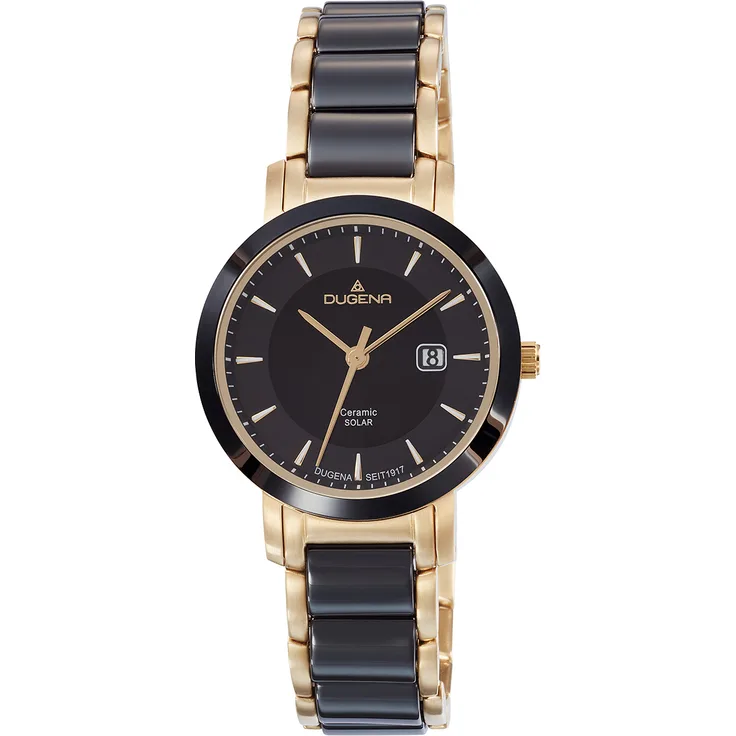 Dugena Damen Uhr Edelstahl-Ceramic Solar 4461008 Datum bicolor