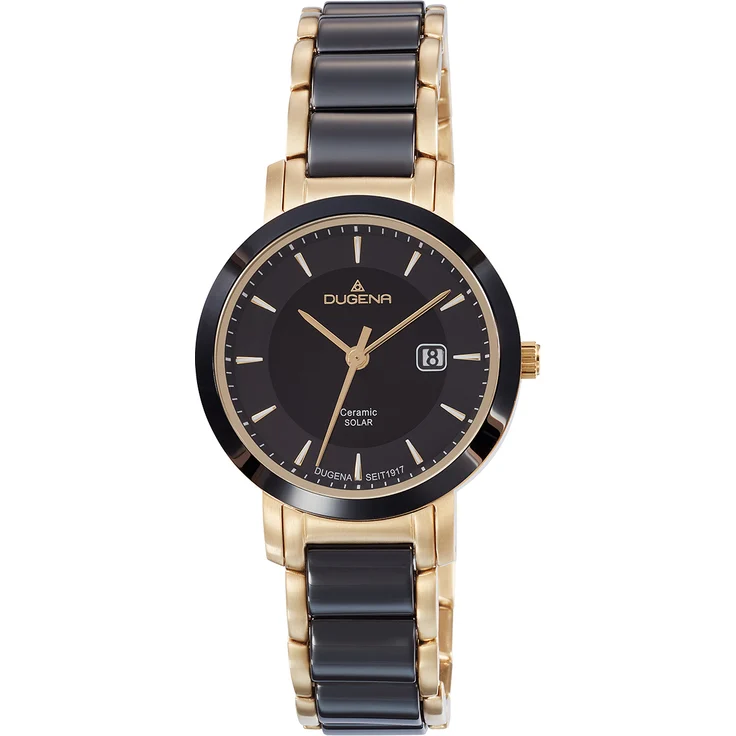 Dugena Damen Uhr Edelstahl-Ceramic Solar 4461008 Datum bicolor – Bild 1