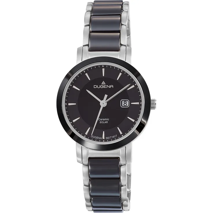 Dugena Damen Uhr Edelstahl-Ceramic Solar 4461007 Datum