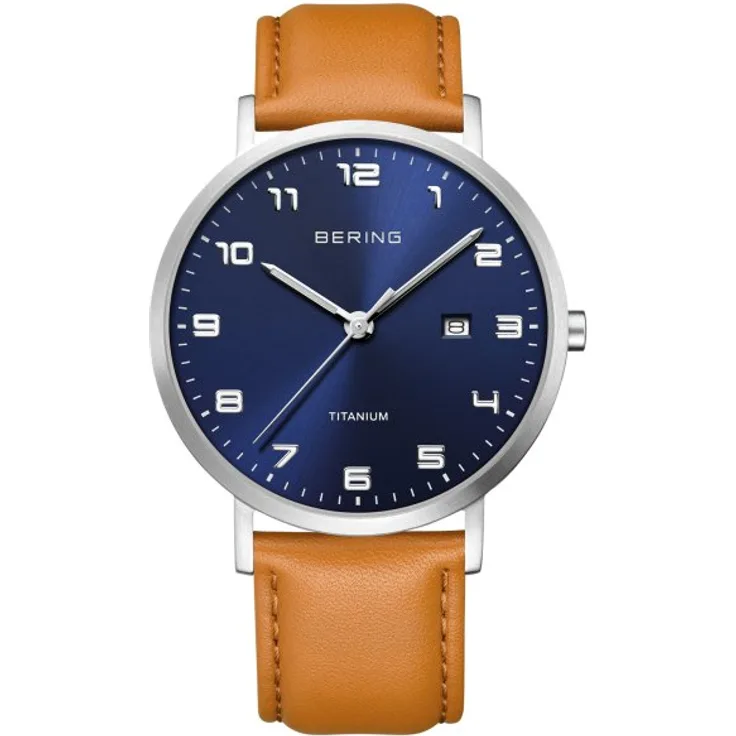 Bering Armbanduhr Herren Chronograph Quarz Titanium 18640 568, Quarzuhr, 40 mm, braun
