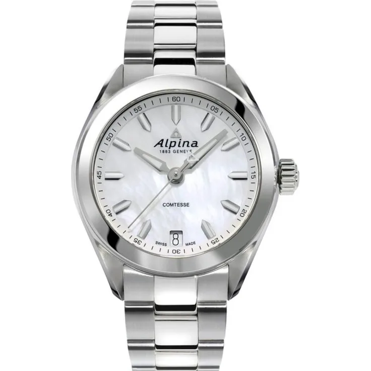 Alpina AL 240MPW2C6B Armbanduhr Damen Comtesse Quarz, Quarzuhr, 34 mm, silber