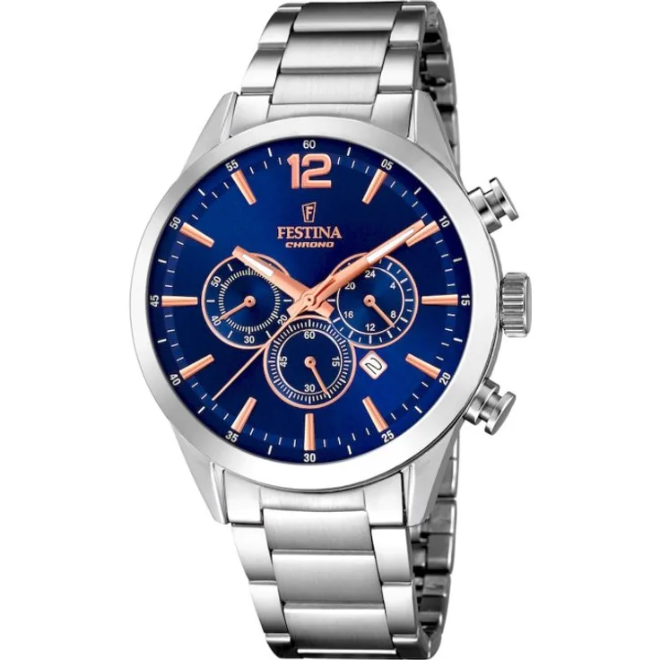 Festina Armbanduhr Herren Chronograph F20343 9 Chronographen, Quarzuhr, 37 mm, silber