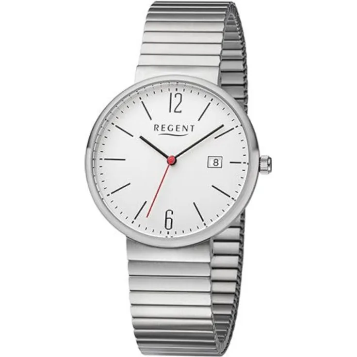 Regent Armbanduhr Herren Chronograph Zugband F 1351, Quarzuhr, 38 mm, silber