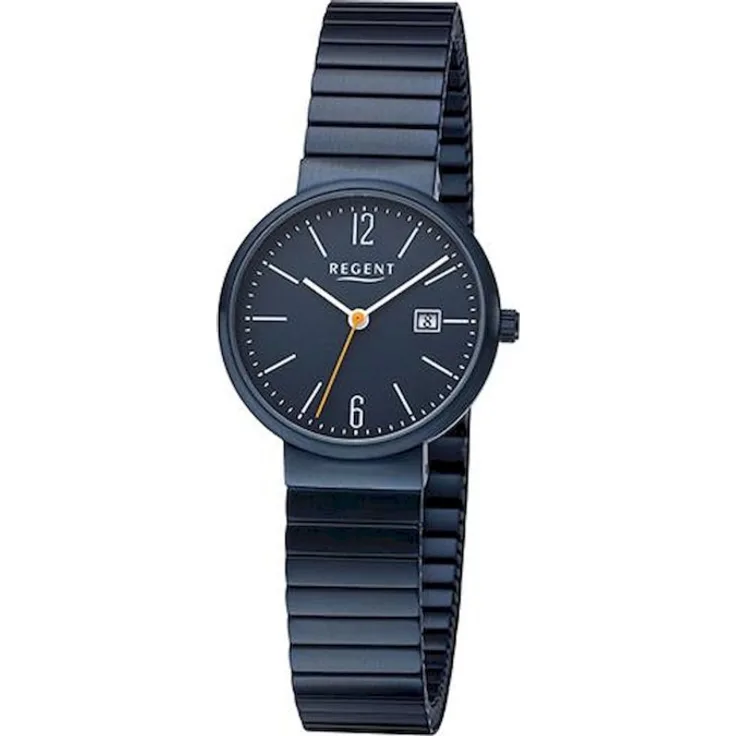 Regent Armbanduhr Damen Zugband F 1357, Quarzuhr, 29 mm, blau