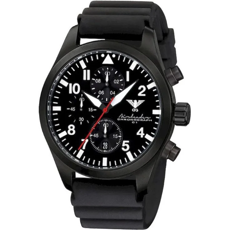 KHS Armbanduhr Herren Airleader Black Steel Chrono KHS.AIRBSC.DB, Quarzuhr, 57 mm, schwarz