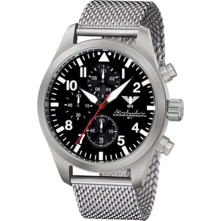 KHS Armbanduhr Herren Airleader Steel Chronograph KHS.AIRSC.MS, Quarzuhr, 57 mm, silber