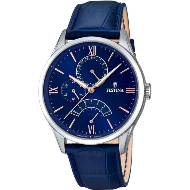 Festina Armbanduhr Herren Chronograph Klassik Retrograde F16823 3, Quarzuhr, 43 mm, blau