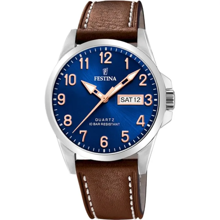 Festina Armbanduhr Herren Chronograph F20358 B Stahlband Klassisch, Quarzuhr, 34 mm, braun