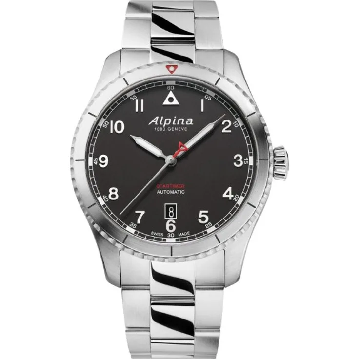 Alpina Armbanduhr Herren Automatik Startimer Pilot AL 525BW4S26B, Automatikuhr, 41 mm, silber