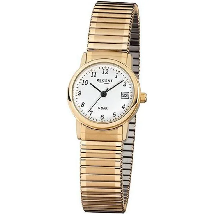 Regent Armbanduhr Damen Zugarmband F 890, Quarzuhr, 25 mm, gelbgold