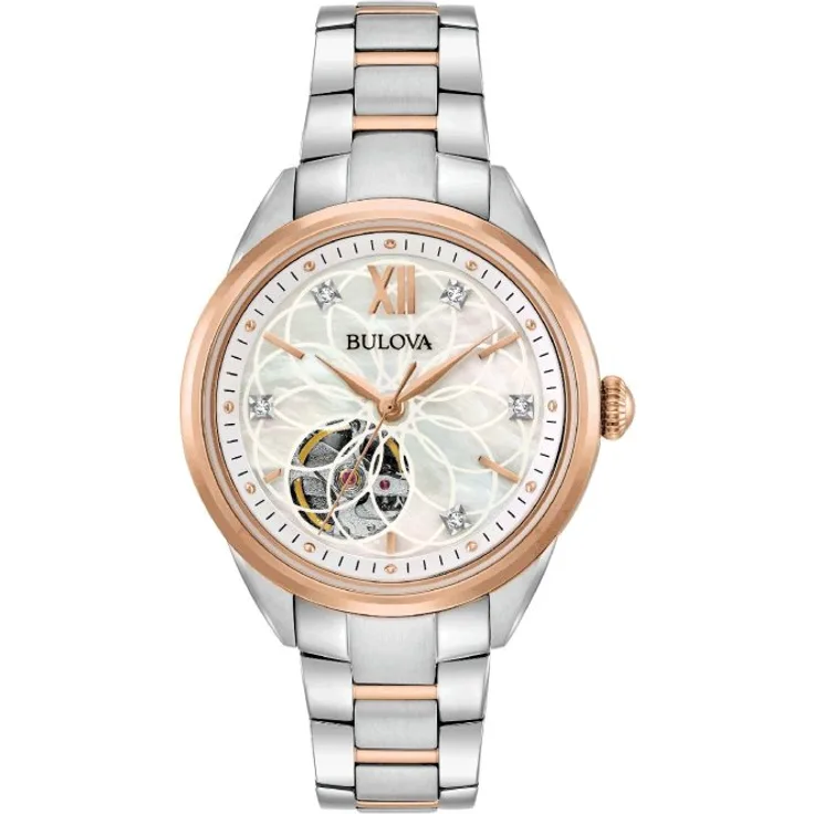 Bulova Armbanduhr Damen Classic Automatik 98P170, Automatikuhr, 34 mm, silber