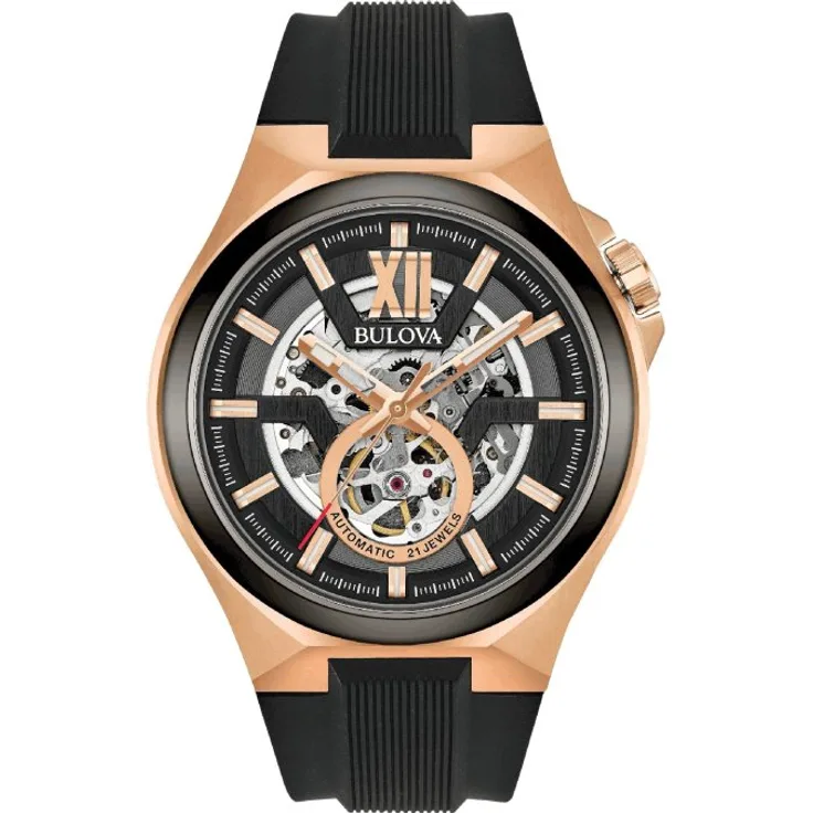 Bulova Armbanduhr Herren Chronograph Classic Automatik 98A177, Automatikuhr, 46 mm, schwarz