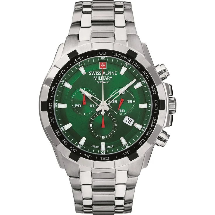 Swiss Alpine Military 7043.9134sam Herrenuhr Chronograph, Chronograph, 43 mm, silber