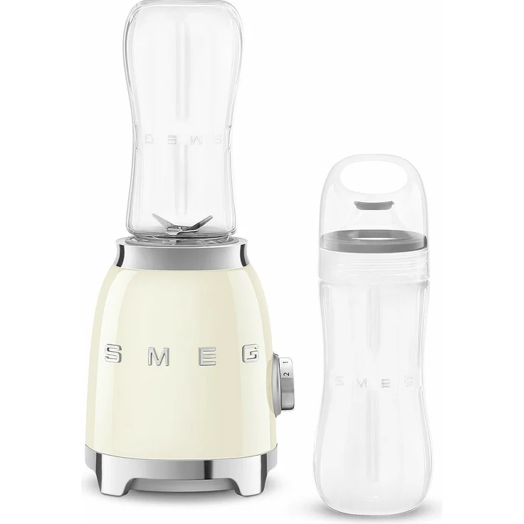 Smeg PBF01CREU Smoothiemaker, 300 Watt, inkl. 2 x 600 ml To-Go-Trinkflaschen, 2 Geschwindigkeiten, Edelstahl, creme, Serie: PBF01 – Bild 1