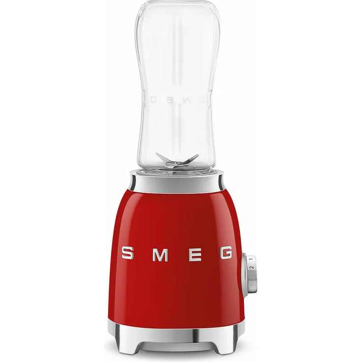 Smeg PBF01RDEU Smoothiemaker, 300 Watt, inkl. 2 x 600 ml To-Go-Trinkflaschen, 2 Geschwindigkeiten, Edelstahl, rot, Serie: PBF01 – Bild 1