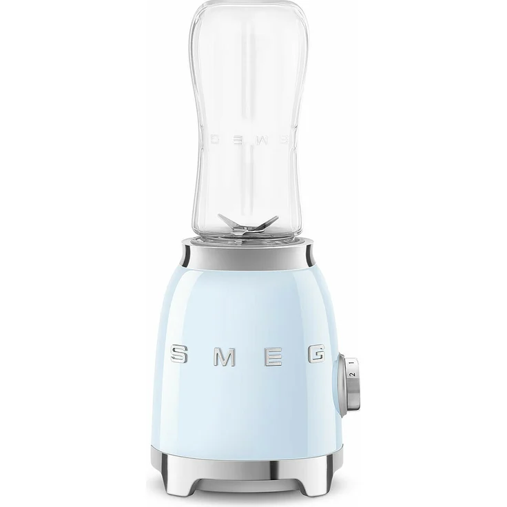 Smeg PBF01PBEU Smoothiemaker, 300 Watt, inkl. 2 x 600 ml To-Go-Trinkflaschen, 2 Geschwindigkeiten, Edelstahl, pastellblau, Serie: PBF01 – Bild 1