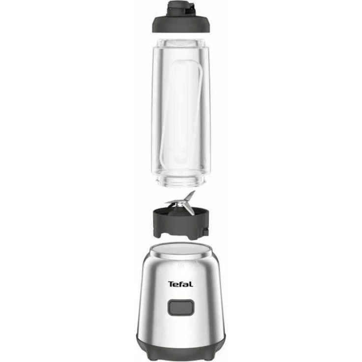 Moulinex LM15FD10 Smoothiemaker, 300 W, One-Taste, 0,6 Liter, 2 To-Go-Flaschen, abnehmbare Klingen, silber, schwarz – Bild 2