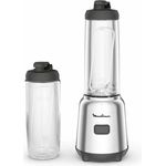 Moulinex LM15FD10 Smoothiemaker, 300 W, One-Taste, 0,6 Liter, 2 To-Go-Flaschen, abnehmbare Klingen, silber, schwarz
