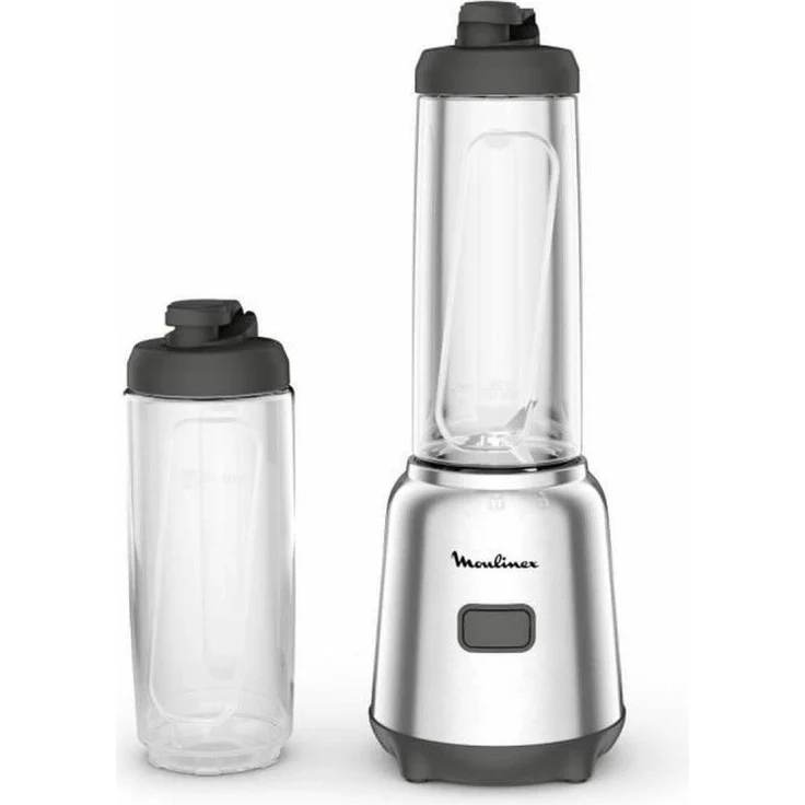 Moulinex LM15FD10 Smoothiemaker, 300 W, One-Taste, 0,6 Liter, 2 To-Go-Flaschen, abnehmbare Klingen, silber, schwarz – Bild 1