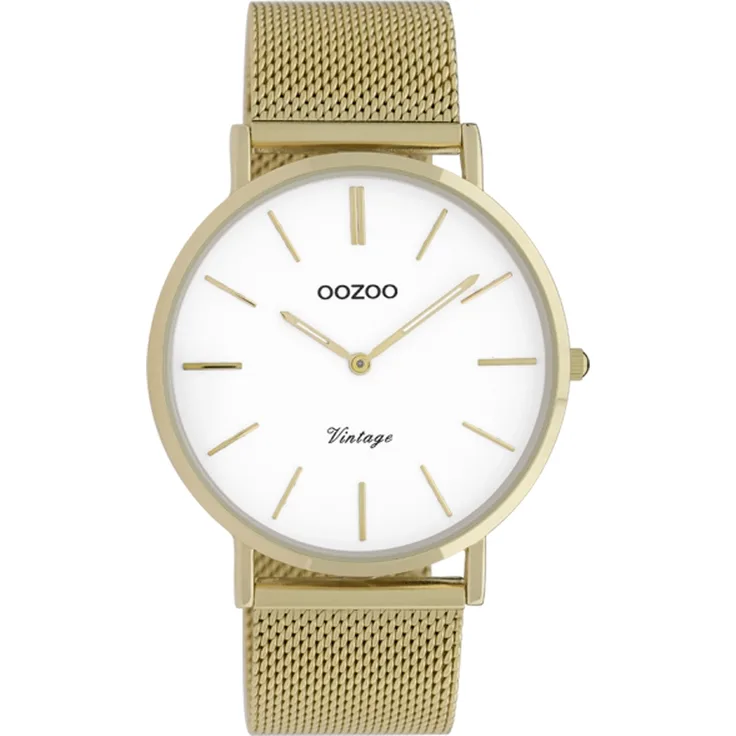 Oozoo Damenuhr C9909 Vintage grobmaschiges Edelstahl Milanaise Metallband, 40mm, vergoldet