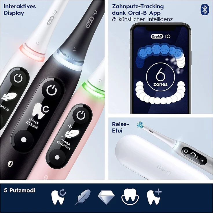 Oral-B iO Series 6N sensitive Edition elektrische Zahnbürste, 5 Reinigungsprogramme, pink sand – Bild 6