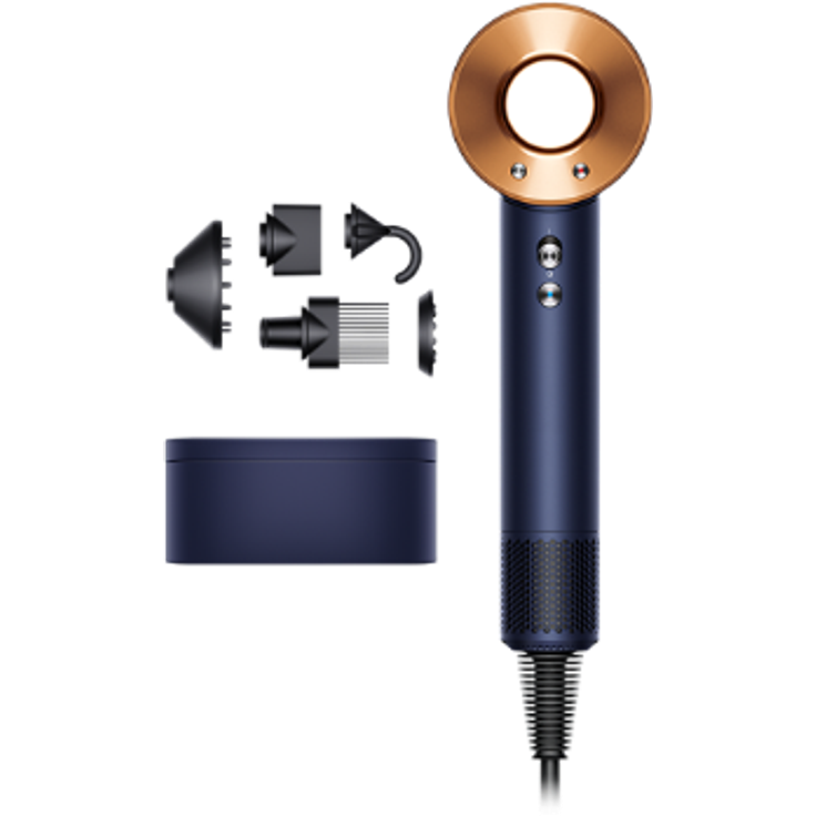 Dyson Supersonic HD07 Haartrockner, 1600 Watt, Ionen-Technologie, Geschenkedition, inkl. Aufbewahrungsbox aus Leder, 5 Stylingdüsen, Generation 2022, nachtblau, kupfer – Bild 2